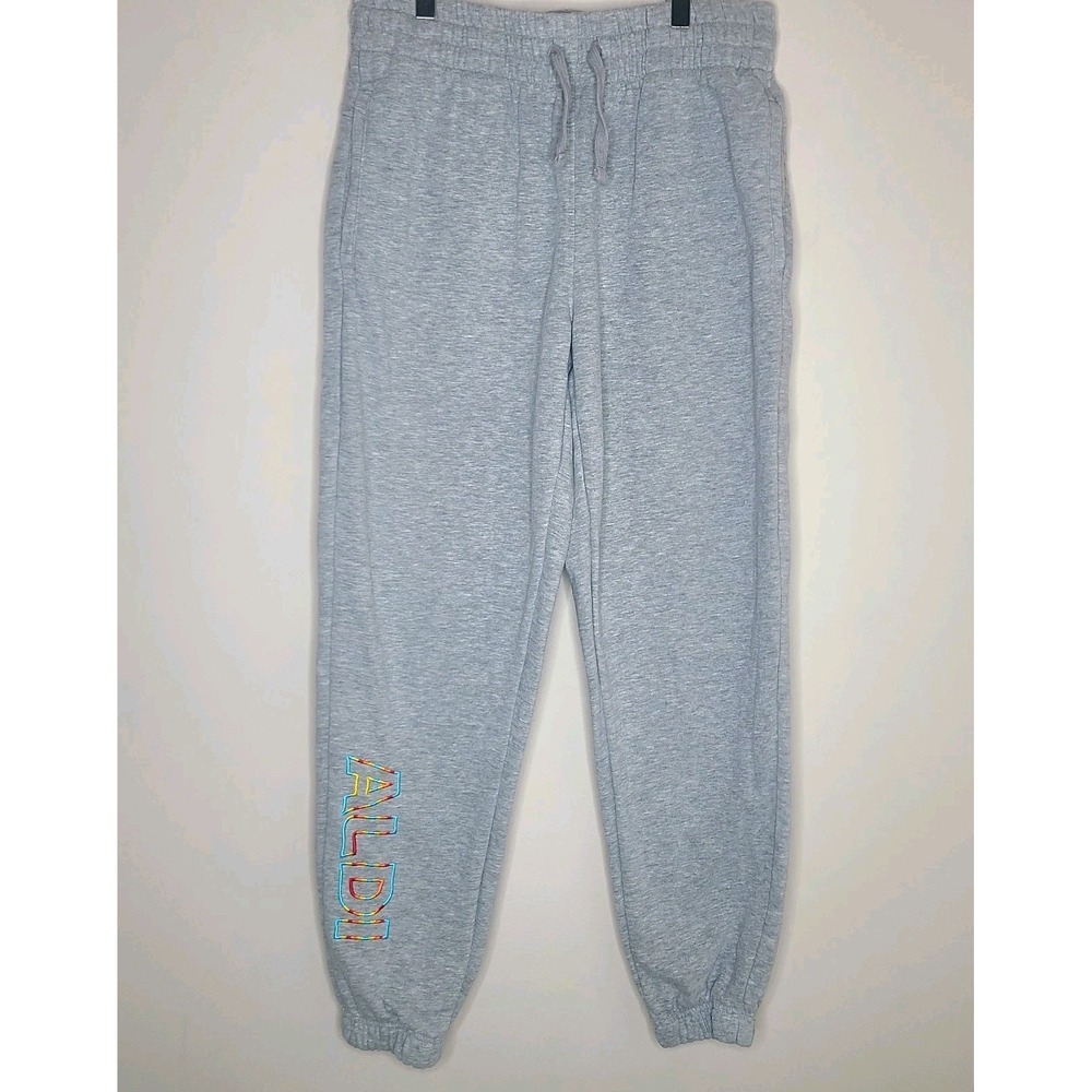 Aldi Sweatpants Women Large Gray Joggers Spellout‎ Lounge Comfort Casual Unisex